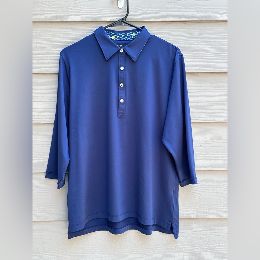 Peter Millar Women Blue Golf Long Sleeve Polo UPF 50 Protection XL B6